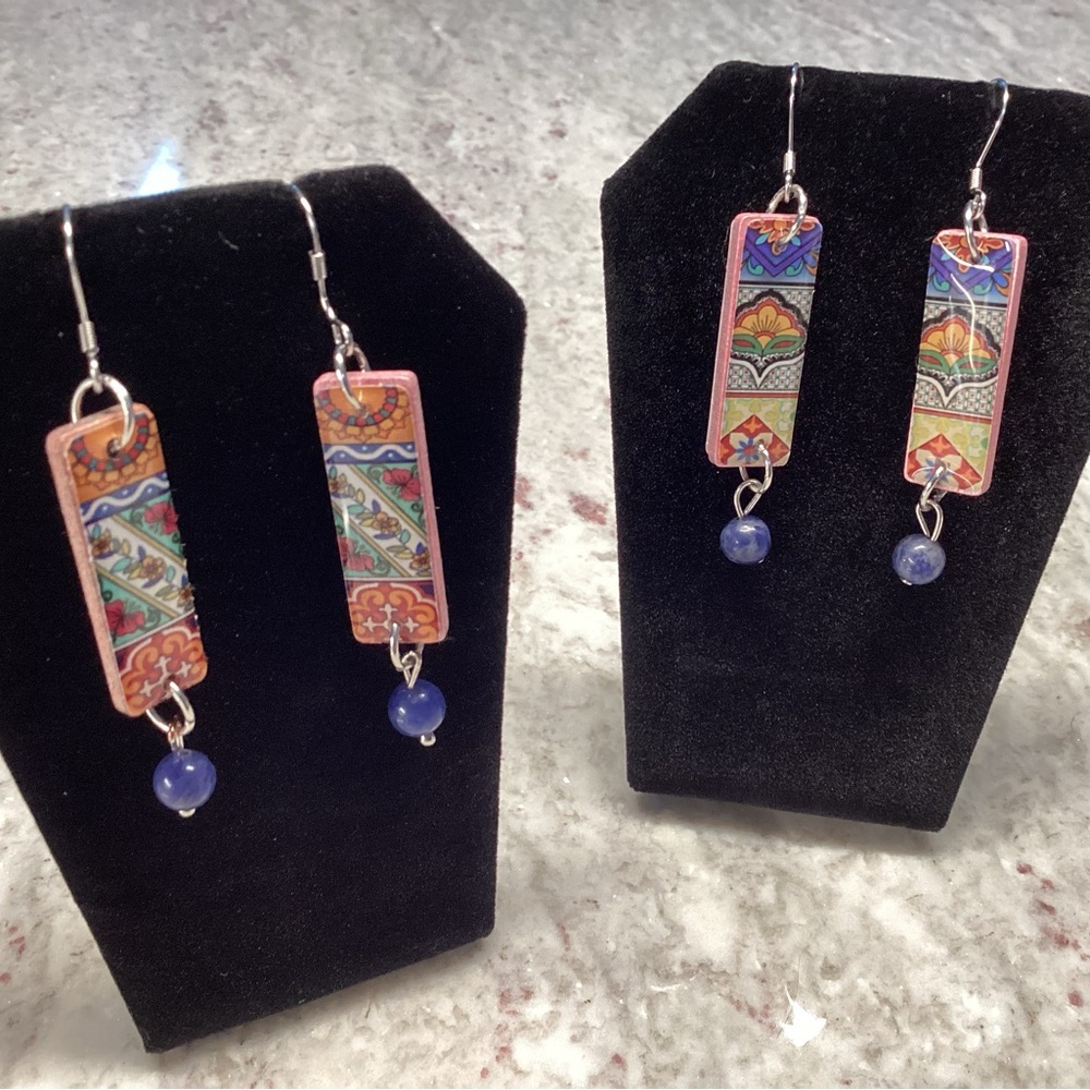 New Reversible Dangle Earrings with Blue Sodalite Stone. Artisan Made.